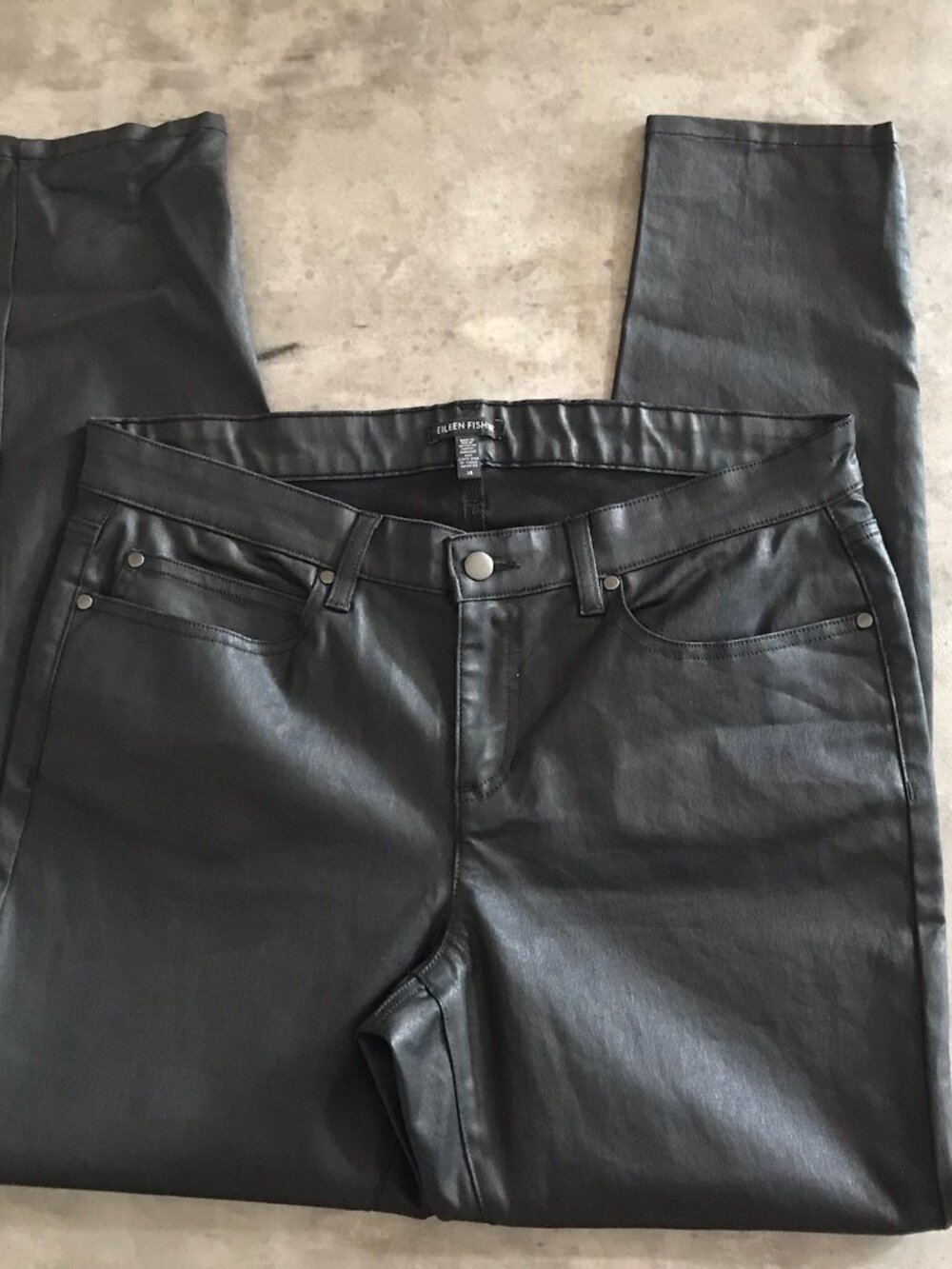 Eileen Fisher Wax Denim Jeans Pants Womens 14 Black Organic Cotton Indie Biker